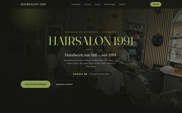 Bildschirmfoto der Website von Hairsalon 1991
